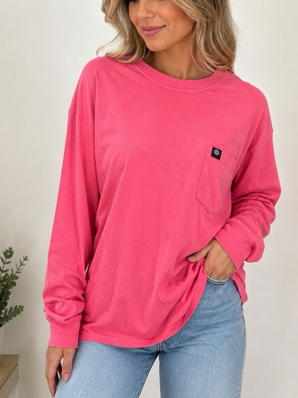 Simply Southern Preppy Classy Seahorse Pink Long Sleeve Pocket Tee
